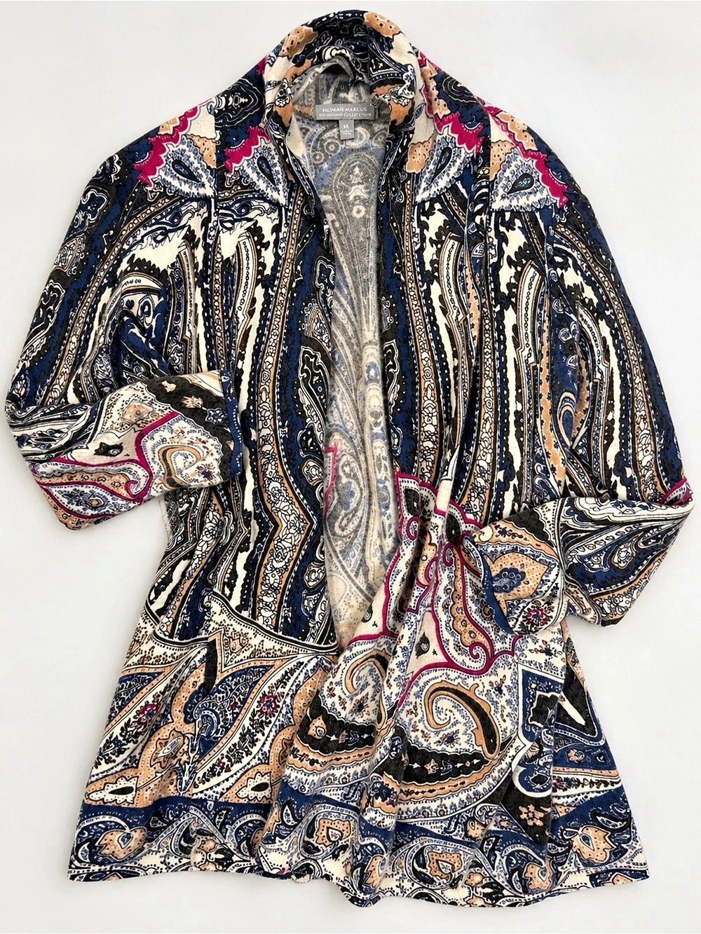 Neiman Marcus Collection 100% Cashmere Paisley Cardigan XL artsy